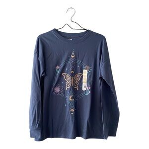 SO Blue Butterfly Graphic Long Sleeve T Shirt Girl’s Size 16 Plus NEW